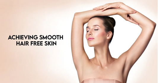 Woman with smooth underarms demonstrating permanent hair removal and inhibitor effects