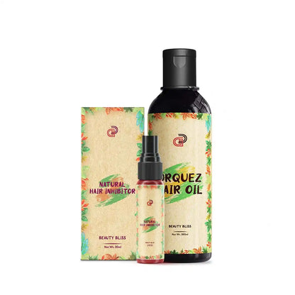 The ultimate bundle for healthy hair growth and permanent body hair removal. Featuring Orquez Hair Oil for volume and smoothness, and Natural Hair Inhibitor for lasting hair-free skin. 