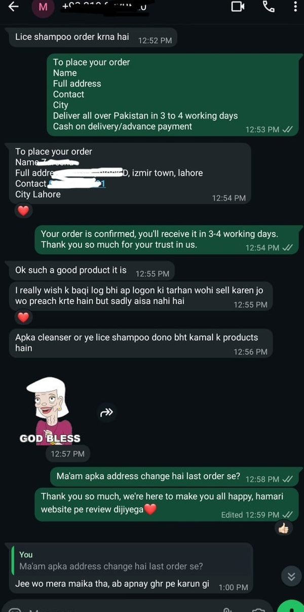 WhatsApp Customer Review Chat Screenshot